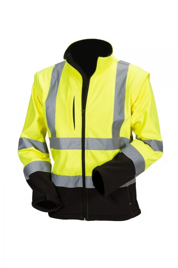 Huomiovärinen softshell pusero kelta/musta EN 20471 lk.2