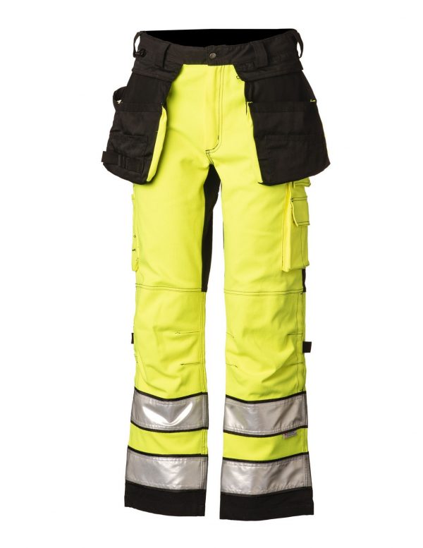Hi-Vis STRETCH riipputaskuhousu kelta/musta EN 20471 lk.2