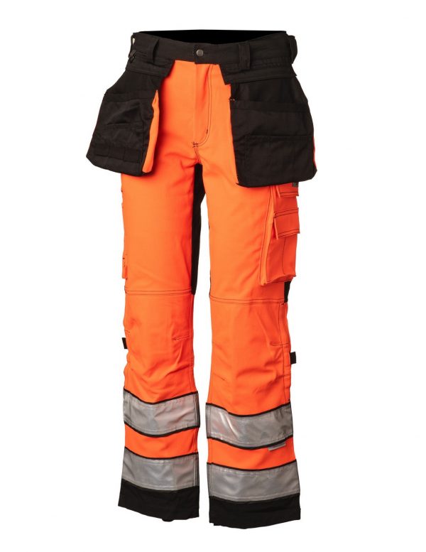 Hi-Vis STRETCH riipputaskuhousu oranssi/musta EN 20471 lk.2