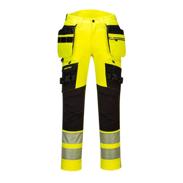 PortwestDX442 Hi-Vis Joustohousut irrotettavilla riipputaskuilla, luokka 2, 4 suuntaan joustava